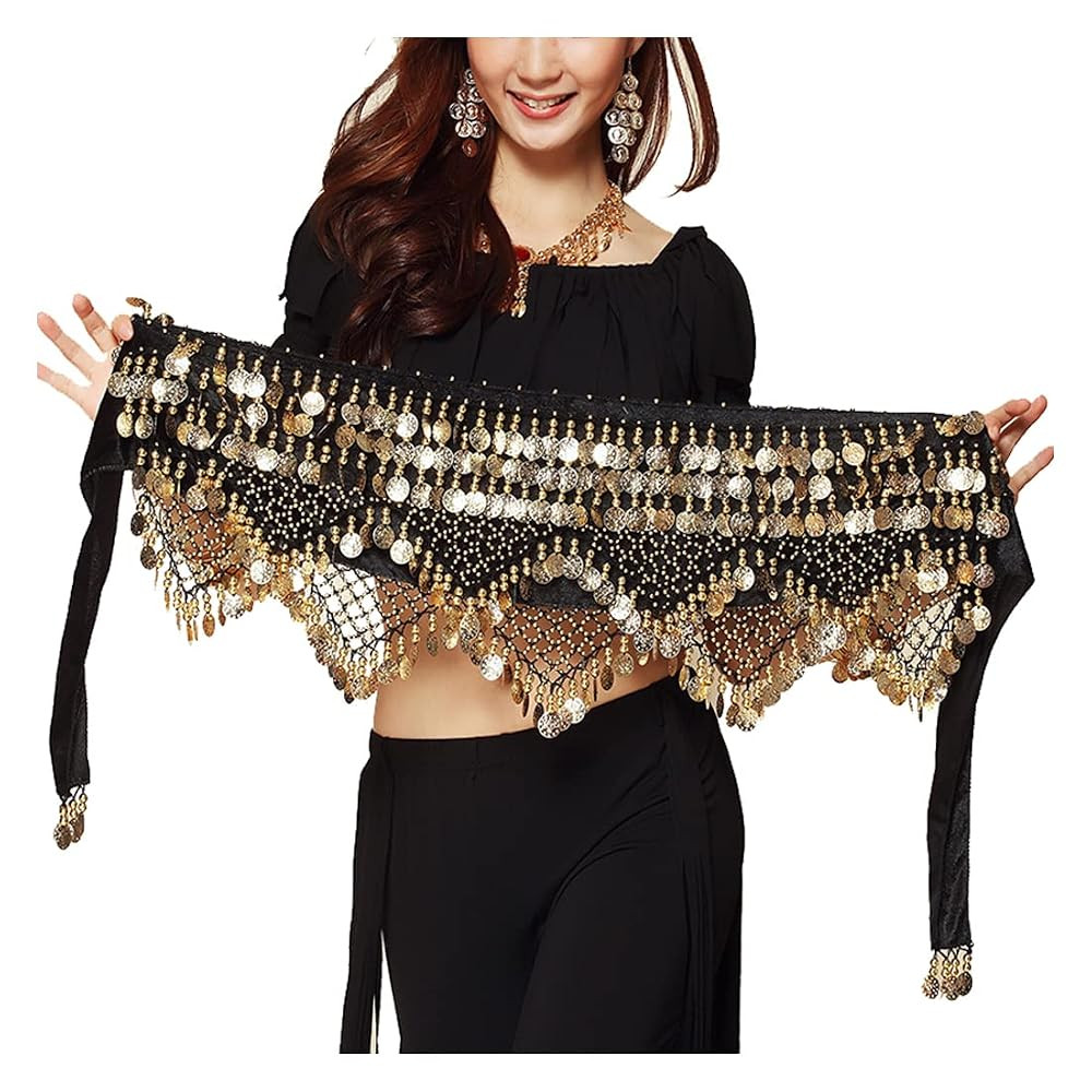Wuchieal Women's Sweet Bellydance Hip Scarf with Gold Coins Skirts Wrap Noisy | Amazon (US)