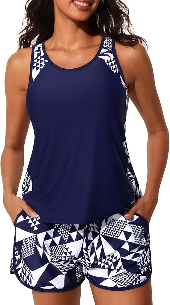 Summer Mae Blouson Tankini Swimsuits for Women 2026 Tummy Control Two Piece Bathing Suits with Sp... | Amazon (CA)