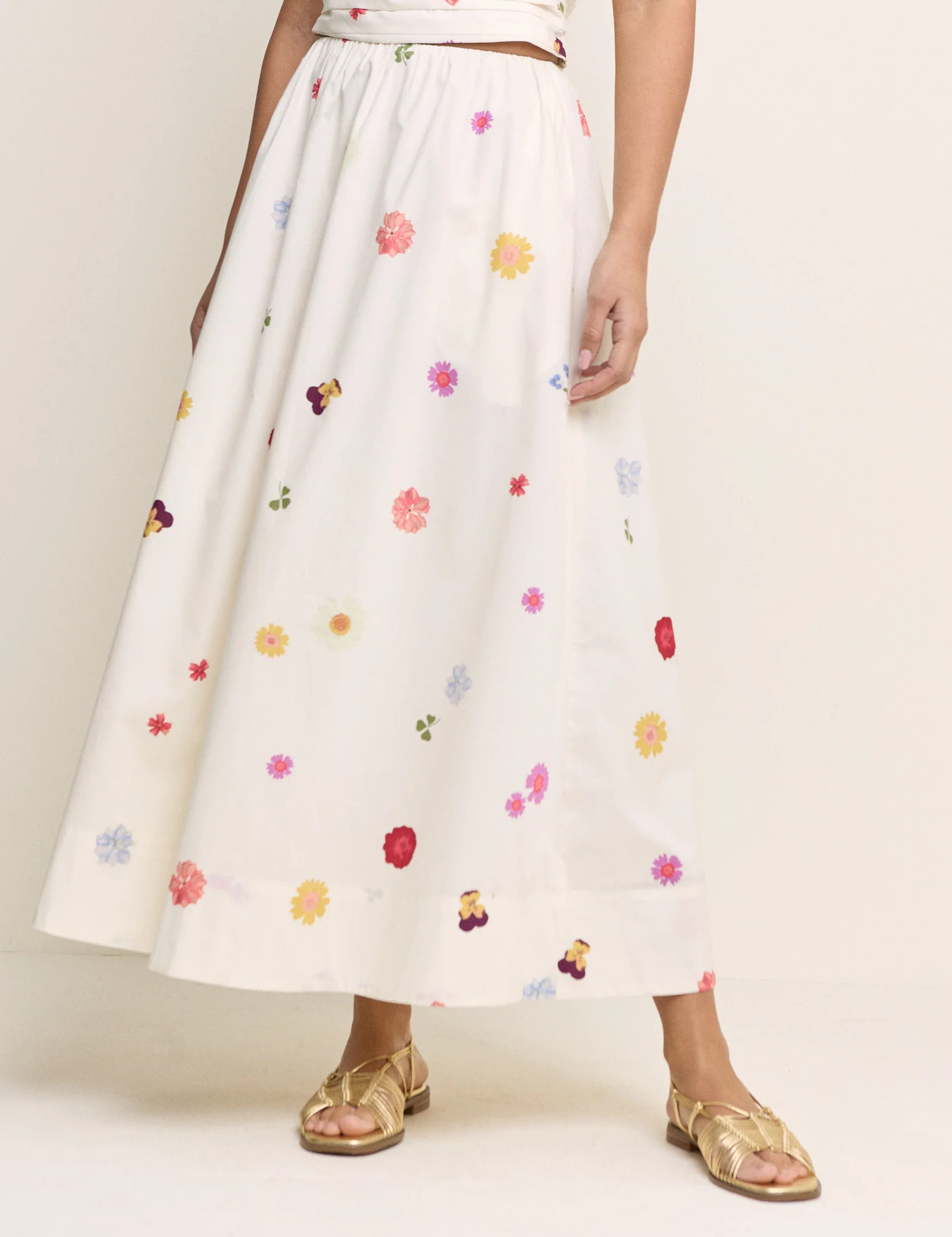 White Floral Poplin Midi Skirt | Nobody's Child