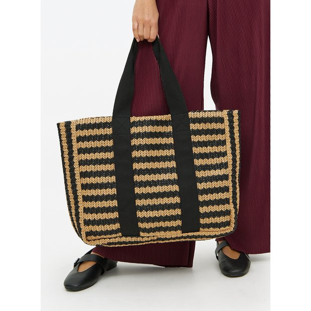 Monochrome Stripe Straw Bag  One Size | Tu Clothing