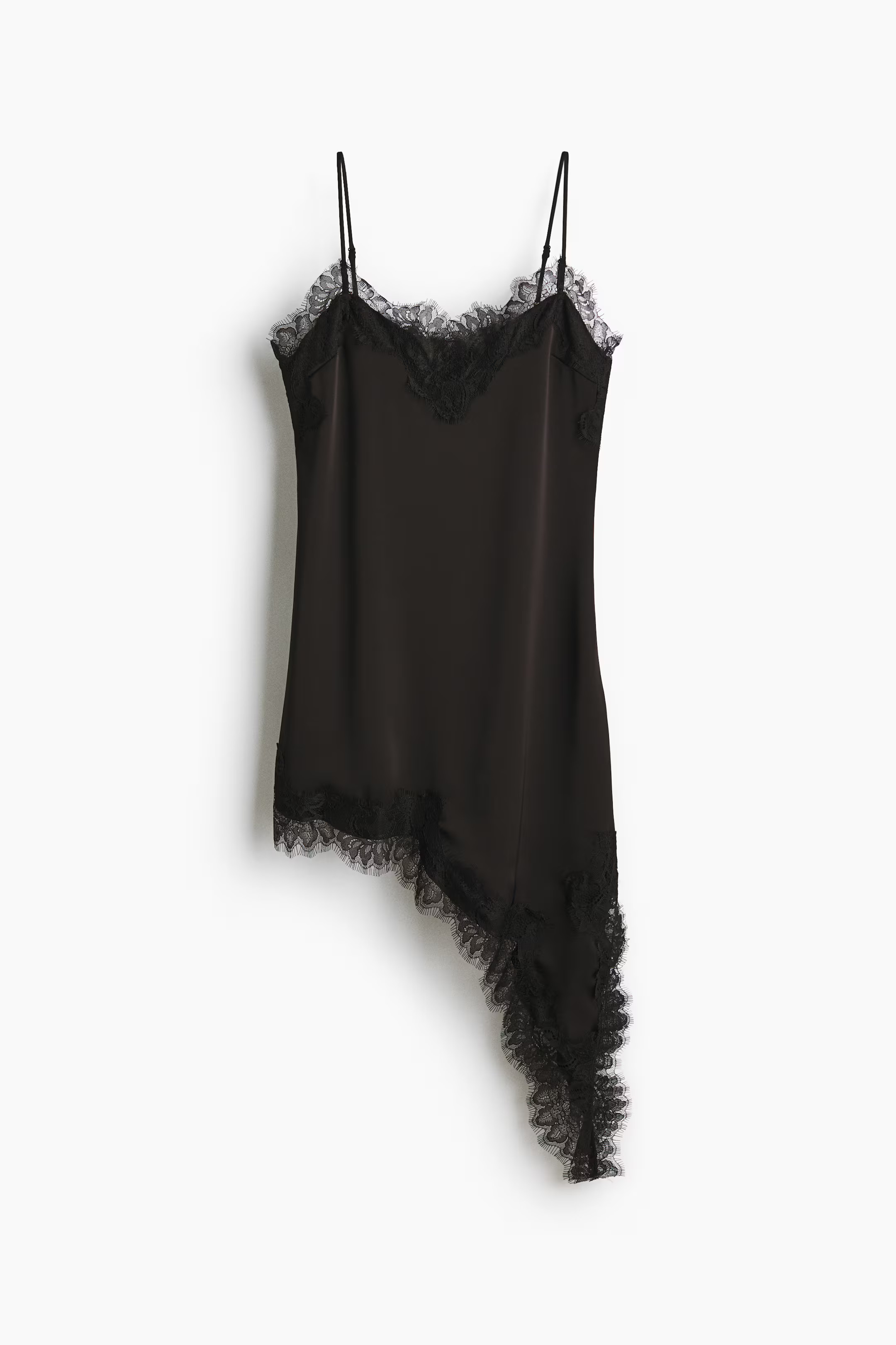Lace-trimmed satin slip dress - Black - Ladies | H&M US | H&M (US + CA)