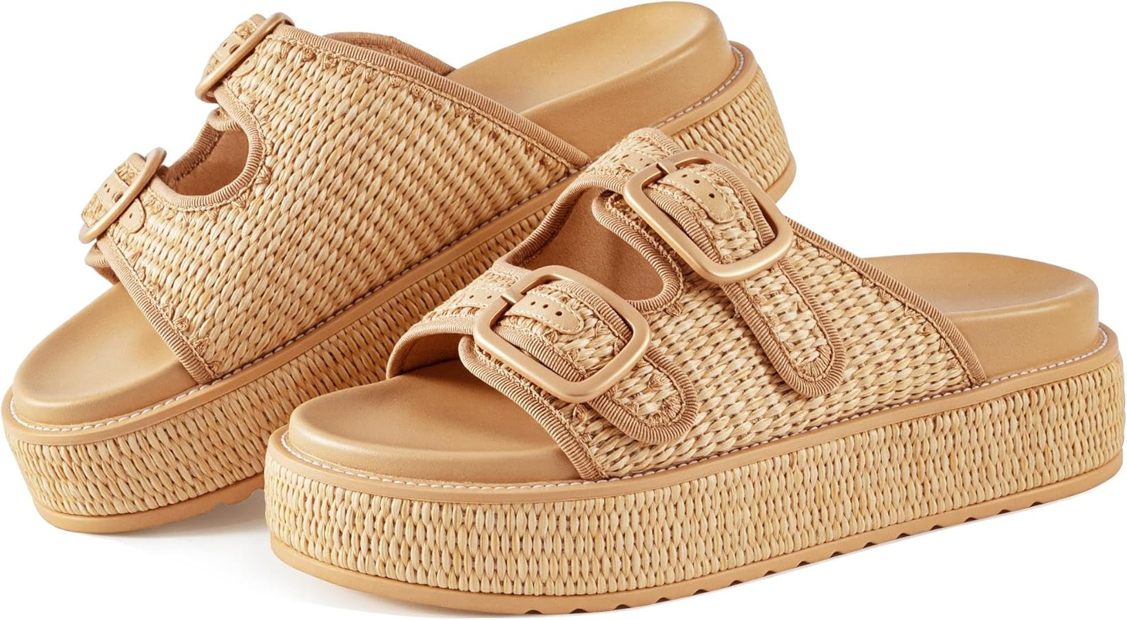 KaroNairy Platform Sandals for Women Raffia Espadrille Wedges Summer Beach Sandals Woven Straw Cr... | Amazon (US)