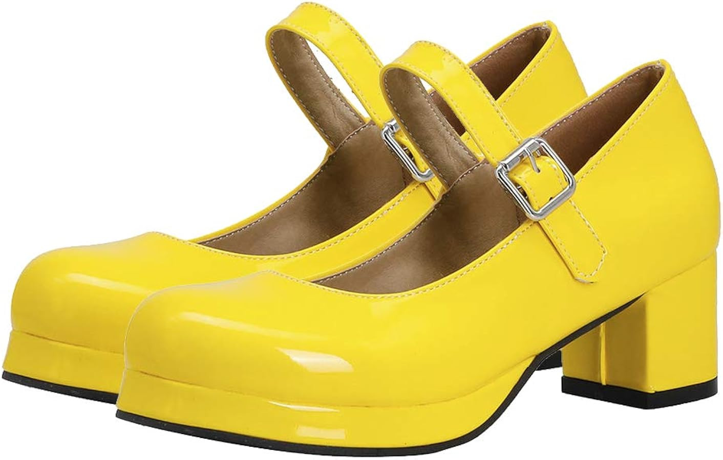 Womens Lolita Shoes Patent Leather Mary Jane Platform Chunky Heeled Pumps | Amazon (US)