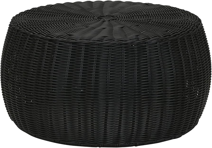 Household Essentials Wicker Patio Ottoman Footstool | Black | Amazon (US)
