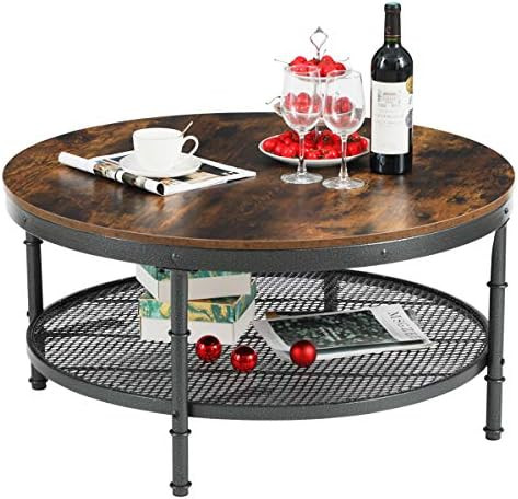 Amazon.com: GreenForest Coffee Table Round 35.8 inch Industrial 2-Tier Sofa Table with Storage Open  | Amazon (US)