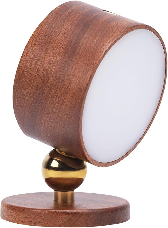 Wooden Led Wall Sconce, 360° Rotatable Dimmable Wall Lights Rechargeable Wall Lights Battery Ope... | Amazon (US)