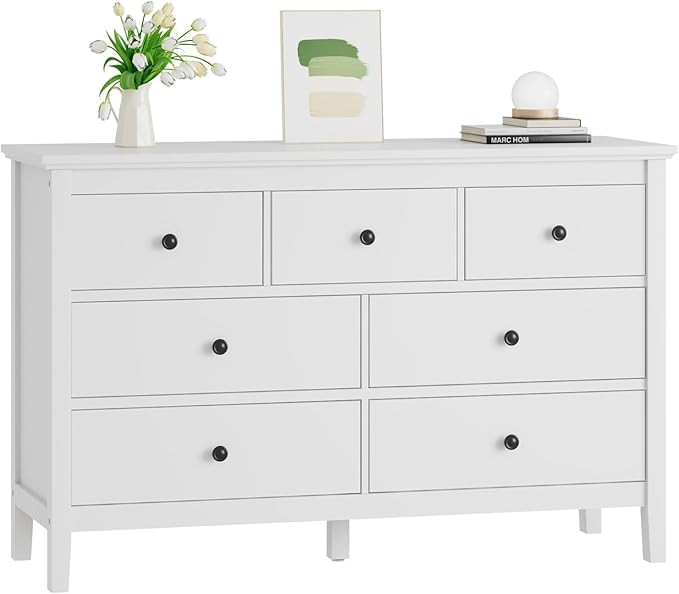 CARPETNAL White Dresser for Bedroom, 7 Drawer Dresser with Wide Drawers and Metal Handles, Woode ... | Amazon (US)