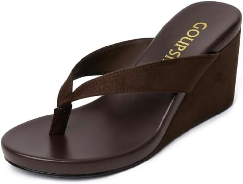 Suede Wedge Flip Flops for Women Open Round Toe Platform Sandals Slip On Comfortable Wedge Heels ... | Amazon (US)