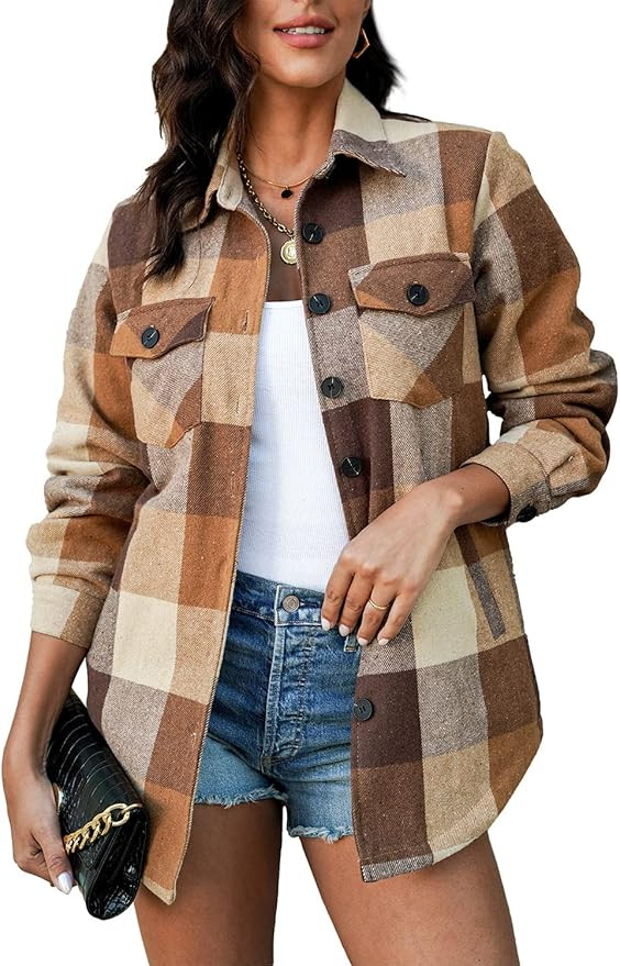 luvamia Plaid Jackets for Women Flannel Quilted Shacket Coats Oversized Button Down Shirts Jacket | Amazon (US)