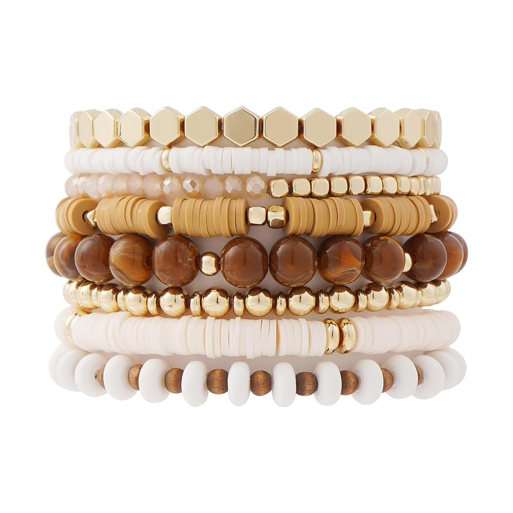 GOOJIDS Surfer Heishi Clay Bead Bracelets for Women Bohemian Stackable Gold Beaded Stretch Bracel... | Amazon (US)