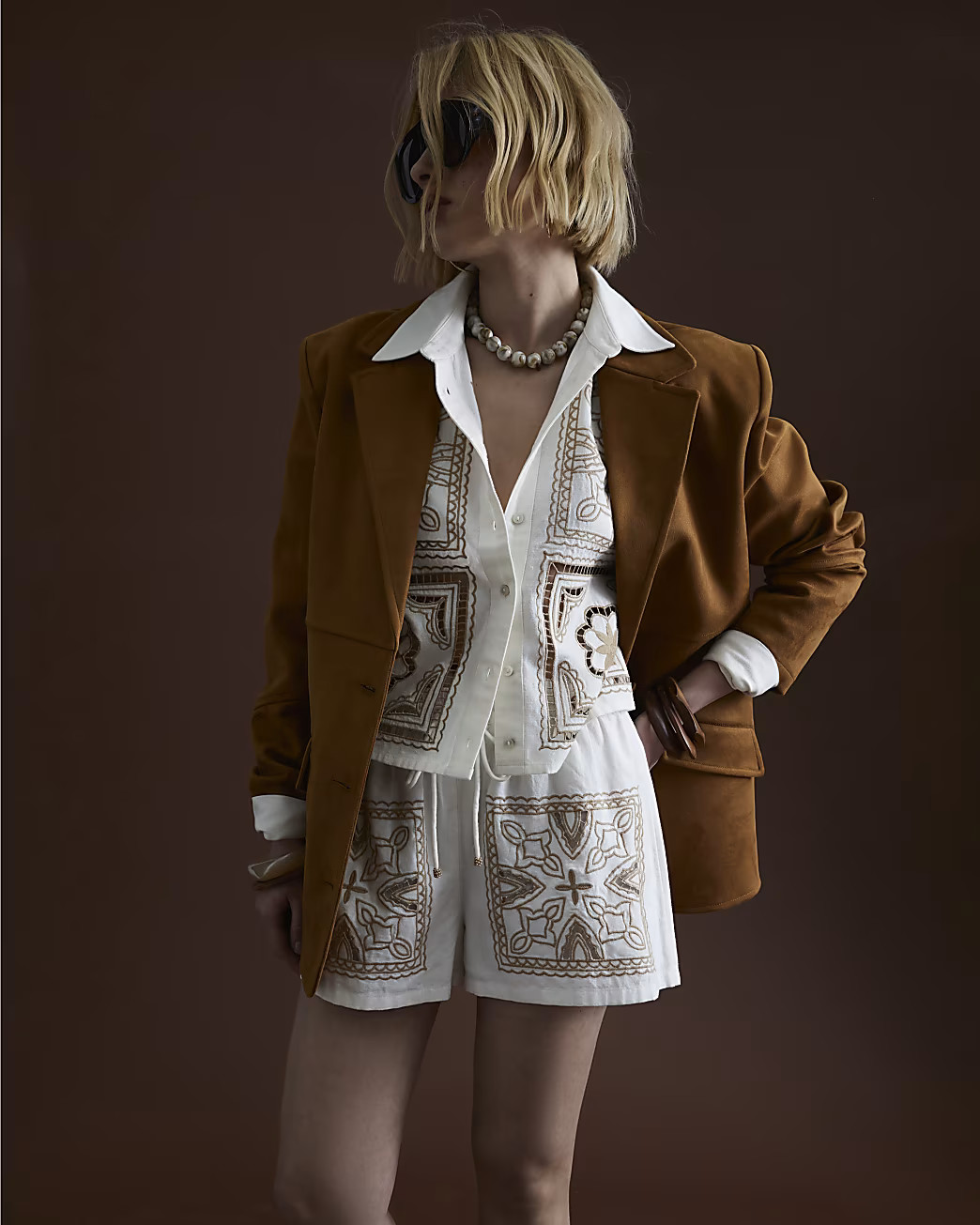 Cream Broderie Patchwork Shorts | River Island UK & IE