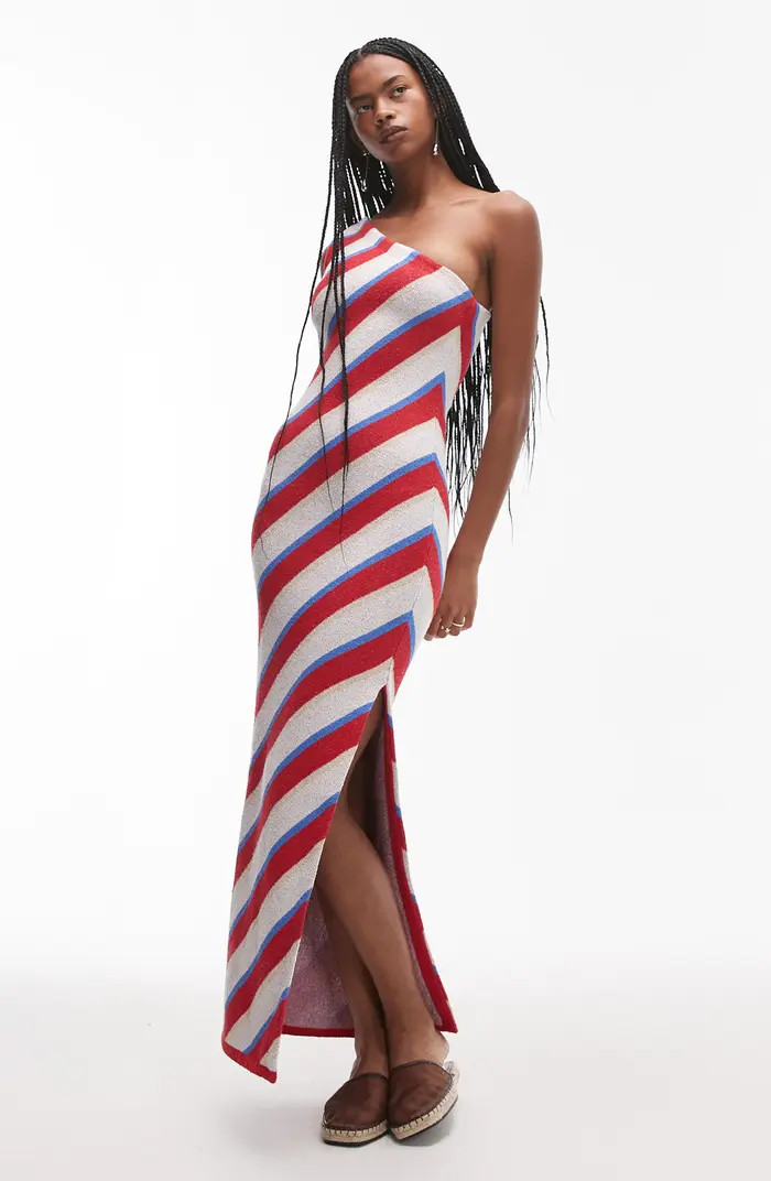 Topshop Stripe Knit One-Shoulder Maxi Dress | Nordstrom | Nordstrom