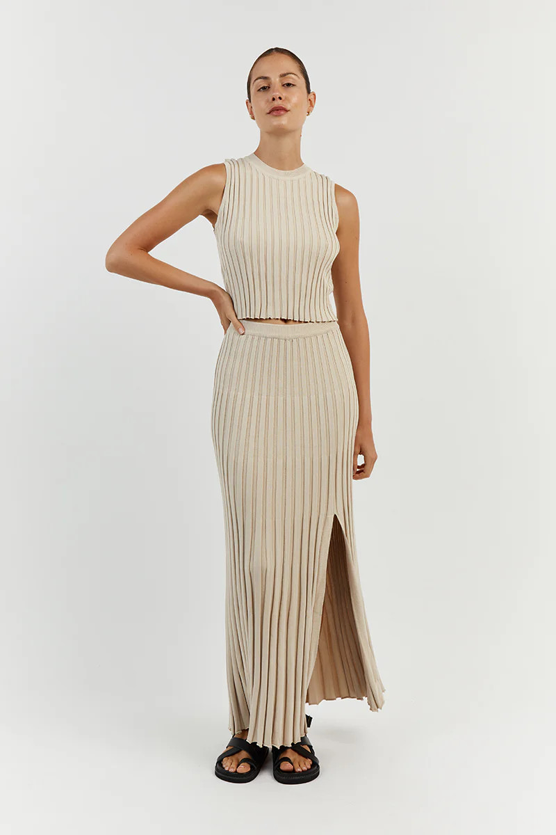 ADA STONE KNIT MIDI SKIRT | DISSH