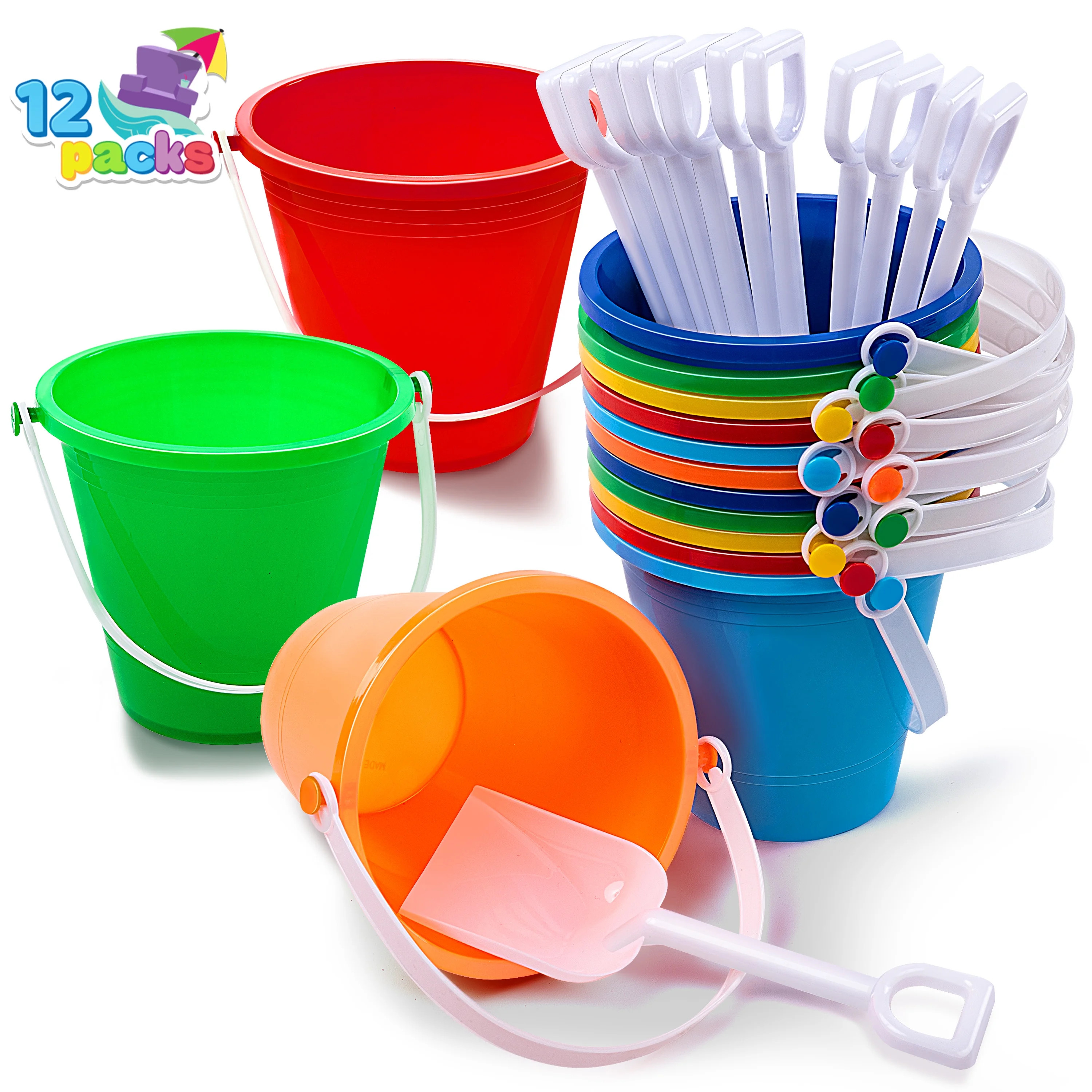 Syncfun 12 Packs Sand Buckets with Shovels, Plastic Buckets with Handles, Beach Pails Toys for Ki... | Walmart (US)