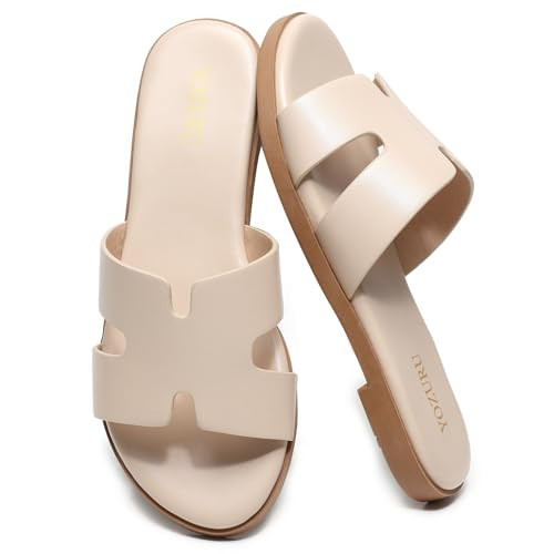 Yozuru Womens Flat Sandals Open Toe Dressy Summer Sandals Comfortable Casual Slip on Leather Slides Sandals for women | Amazon (US)