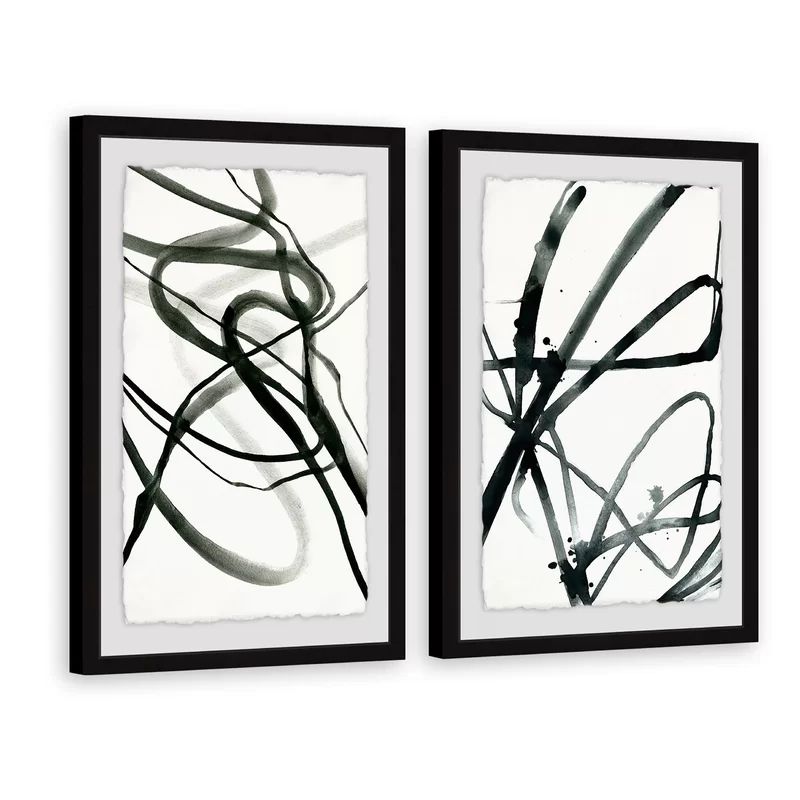 'Toxic Lines Diptych' - 2 Piece Picture Frame Print Set on Paper, Black/White | Wayfair North America