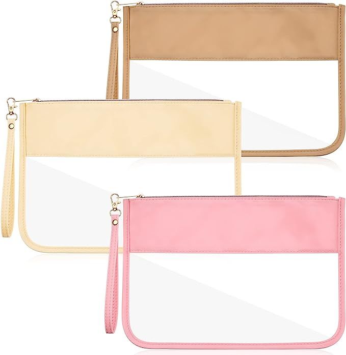Sanwuta 3 Pcs Preppy Makeup Bag Clear Zipper Pouches for Travel Clear PVC Flat Pouch Nylon Clear ... | Amazon (US)