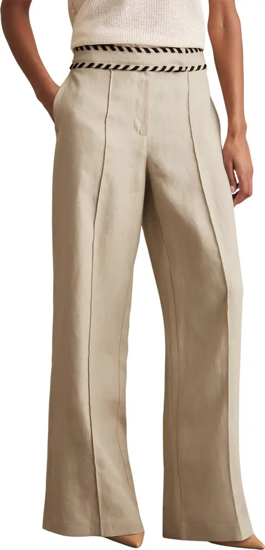 Reiss Fawn Whipstitch Wide Leg Linen Pants | Nordstrom | Nordstrom