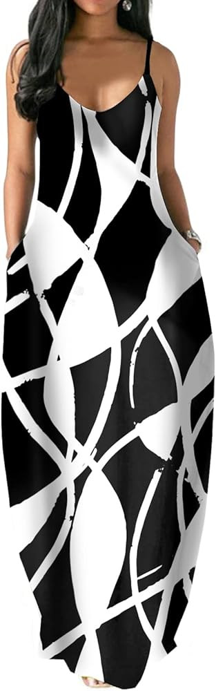 Women's Sexy Maxi Long Dresses Casual Spaghetti Strap Floor Length Plus Size Long Sundress with P... | Amazon (US)