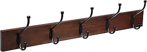 Amazon Basics Wall-Mounted Farmhouse Coat Rack, 5 Standard Hooks, Light Walnut | Amazon (US)