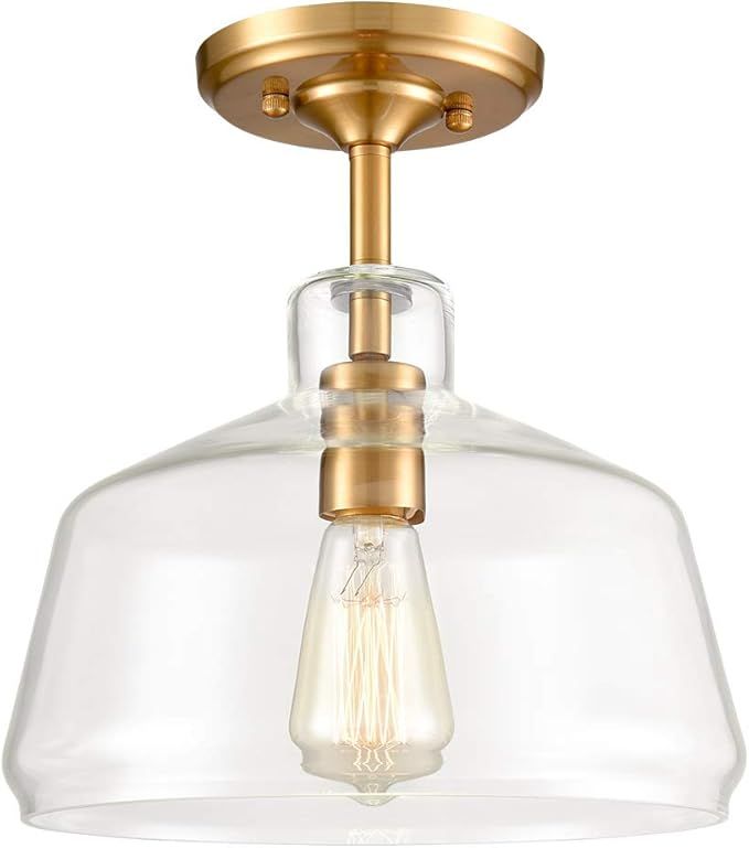 Amazon.com: Modern Brass Ceiling Lights Semi Flush Mount Glass Ceiling Lighting Fixture Gold Fini... | Amazon (US)