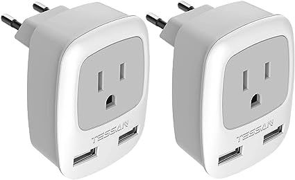 Amazon.com: European Travel Plug Adapter 2 Pack, TESSAN International Power Outlet Adaptor with 2... | Amazon (US)