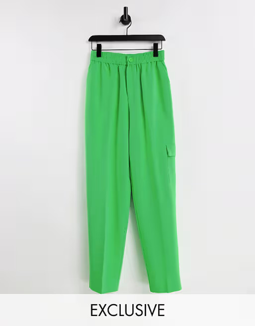 COLLUSION Unisex smart cargo trousers in bright green | ASOS (Global)