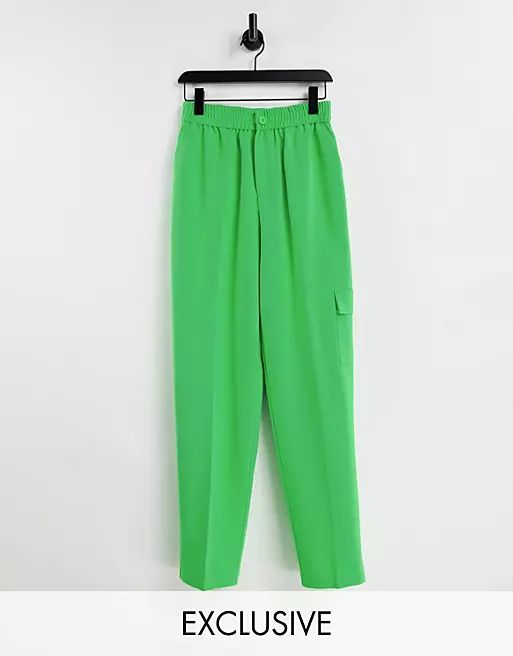 COLLUSION Unisex smart cargo trousers in bright green | ASOS (Global)