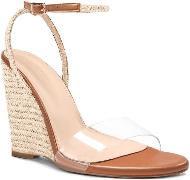 Coutgo Womens Wedges Heels Sandals Espadrilles Raffia Open Toe Ankle Strap Straw Summer Beach Sho... | Amazon (US)