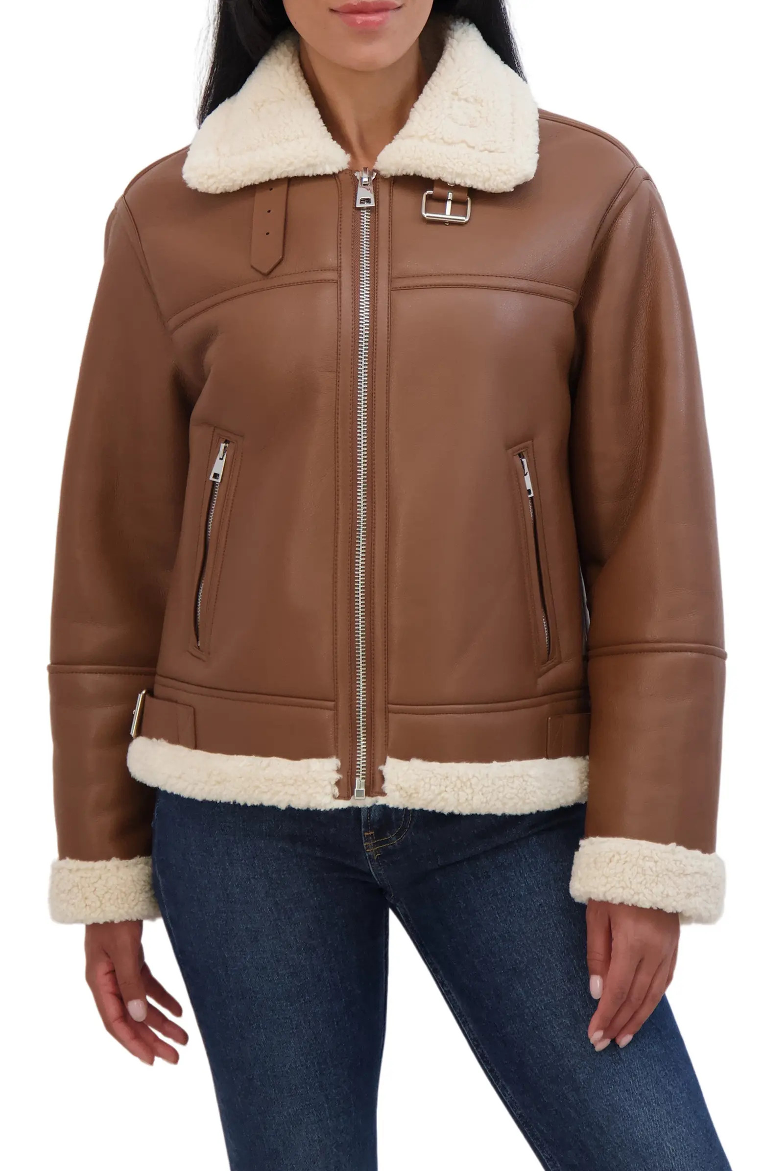 Sebby Faux Shearling Trim Aviator Jacket | Nordstromrack | Nordstrom Rack