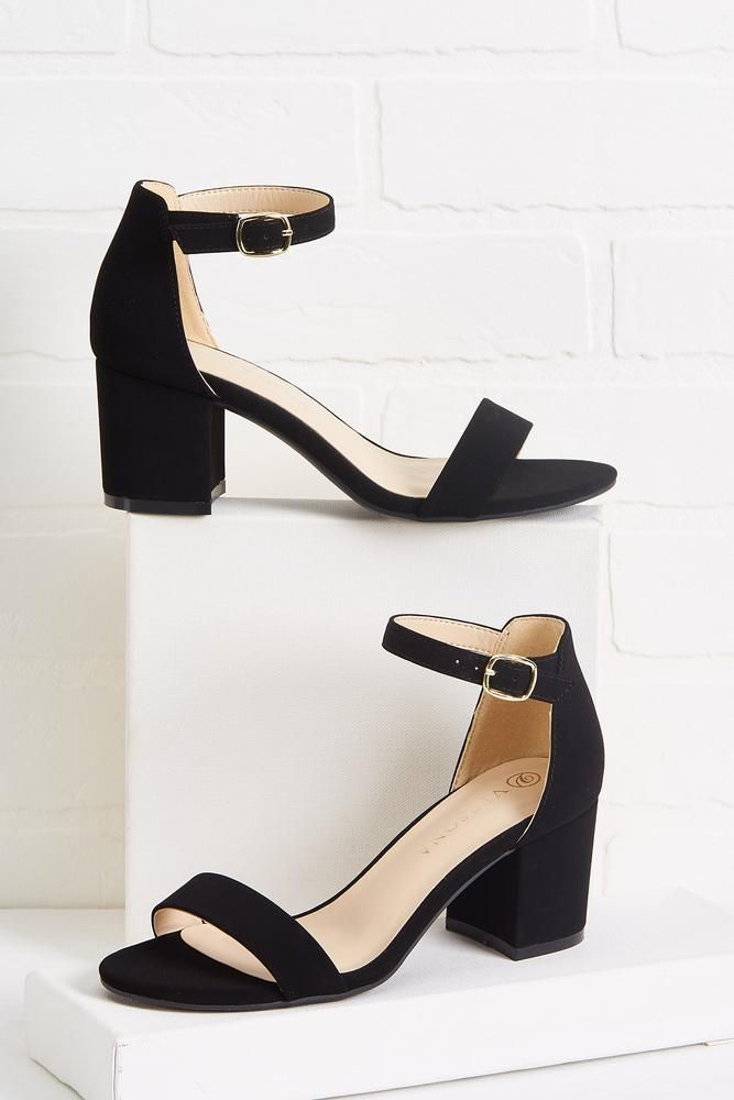 strapped low block heels | Versona
