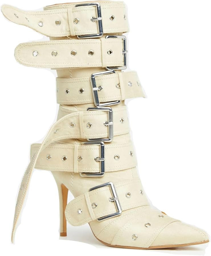 Lemonade Sylas Womens Extreme Buckle Detail Pointed Toe Stiletto Heel Ankle Boot | Amazon (US)