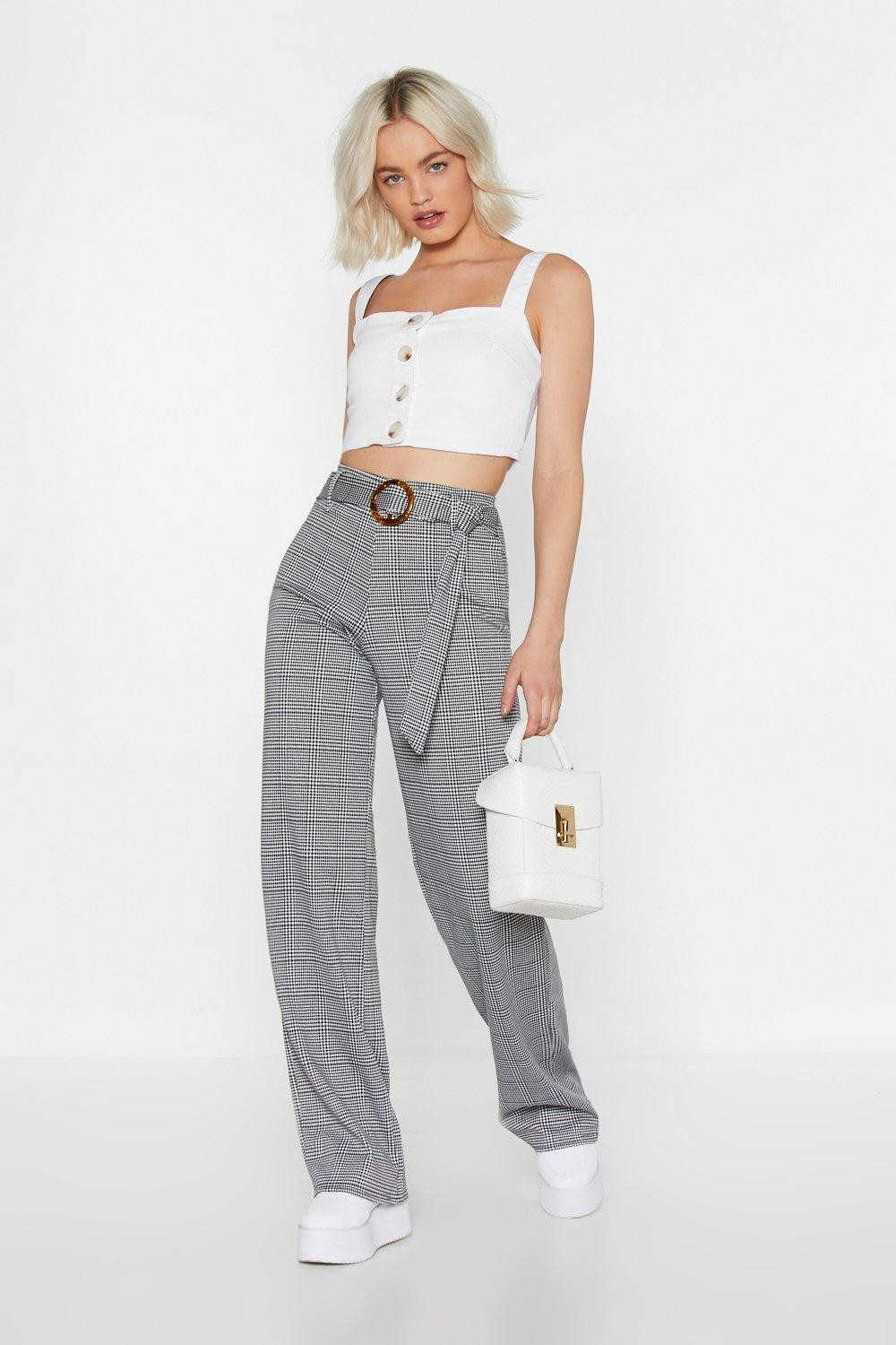 Womens Check Jersey Wide Leg Pants - Grey | NastyGal (US & CA)