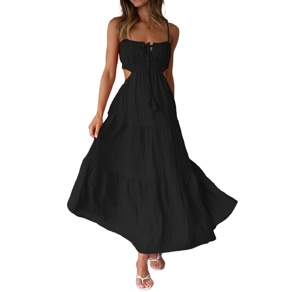 Women Sexy Spaghetti Strap Low Cut Dress Y2k Bodycon Long Dress Sleeveless Backless Maxi Dresses ... | Amazon (US)