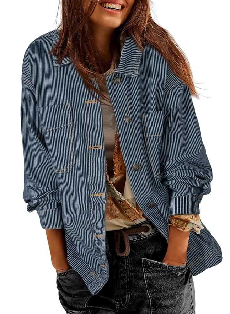 Sidefeel Women's Jean Jacket Oversized Boyfriend Button Up Long Sleeve Split Zimbaplatinum Denim ... | Amazon (US)