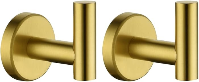 JQK Bathroom Towel Hook Brushed Gold, Brass Coat Robe Clothes Hook for Bathroom Kitchen Garage Wa... | Amazon (US)