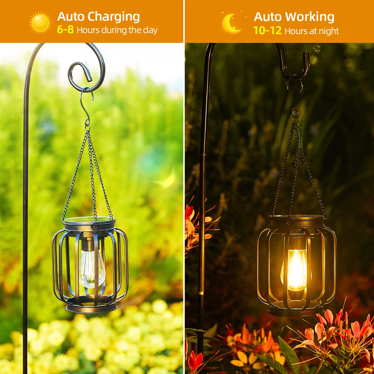 Solar Hanging Lanterns Outdoor Waterproof, Metal Solar-powered Lights With Hook, Bright Warm Lant... | Wayfair North America