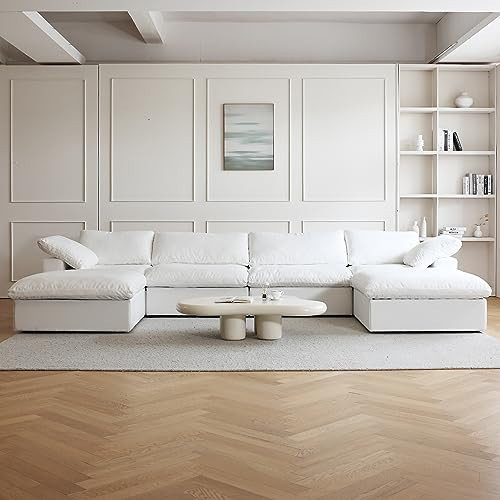 JACH U-Shaped Cloud Couches for Living Room, 6-Seats Modular Convertible Sectional Sofas, Cushion Covers Removable, Comfy Sectional Couch with Chaise Ottomans for Living Room Apartment (White) | Amazon (US)