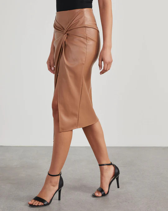 Like Wow Faux Leather Twisted Midi Skirt | VICI