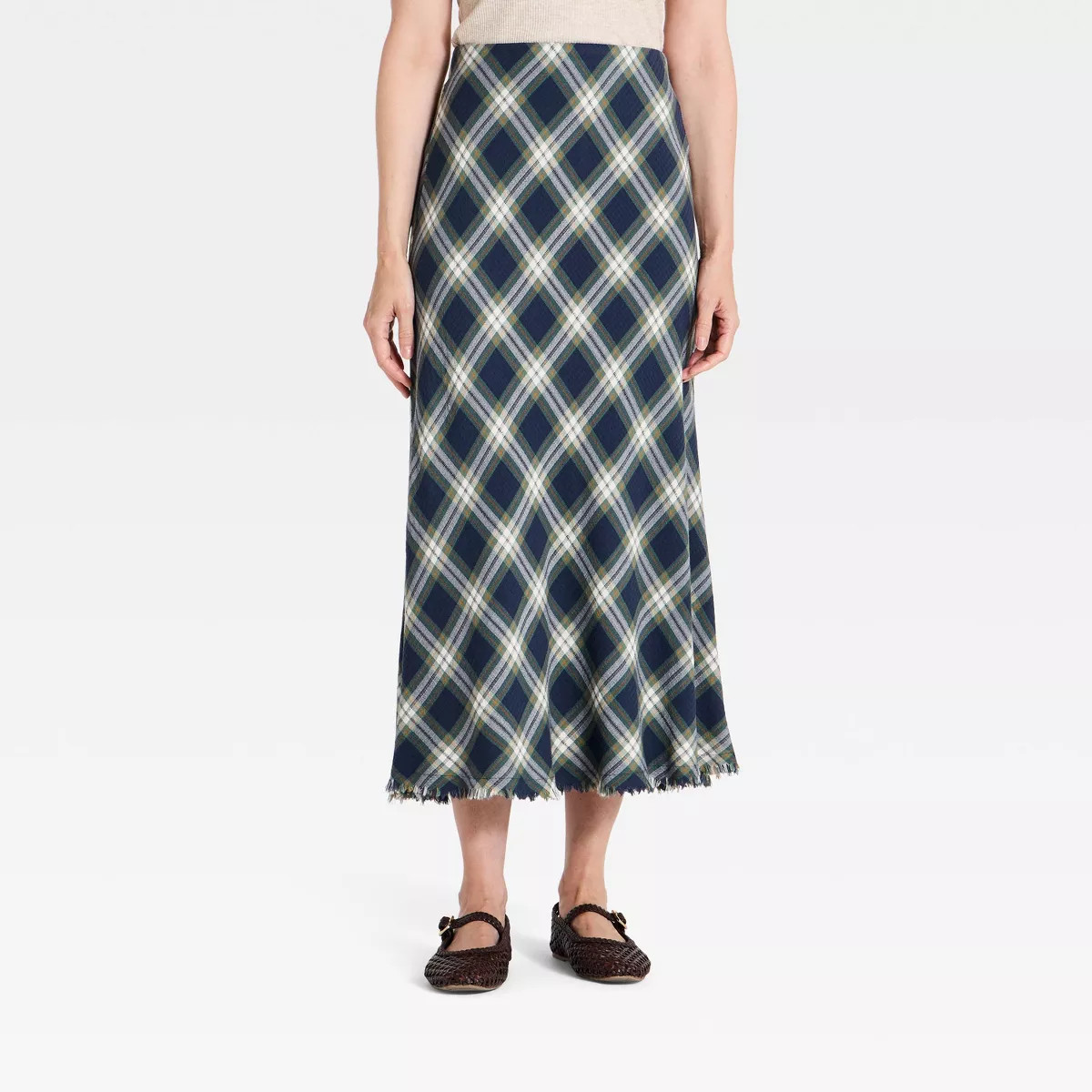 Women's Plaid Midi Skirt - Universal Thread™ Navy Blue XL | Target