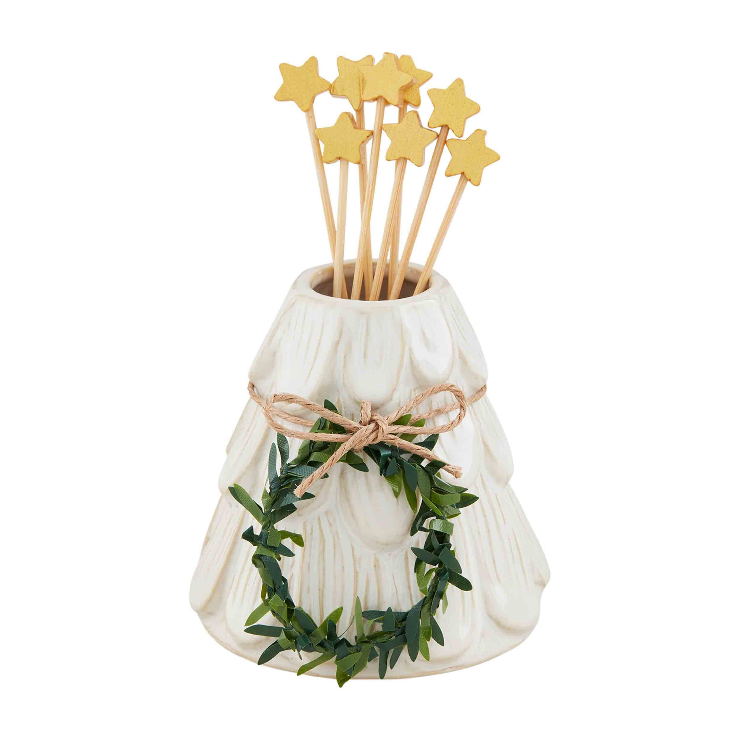 Mud Pie Christmas Toothpick Holder, Tree; caddy approx 3" x 3" dia | toothpick approx 3 1/2" | Amazon (US)