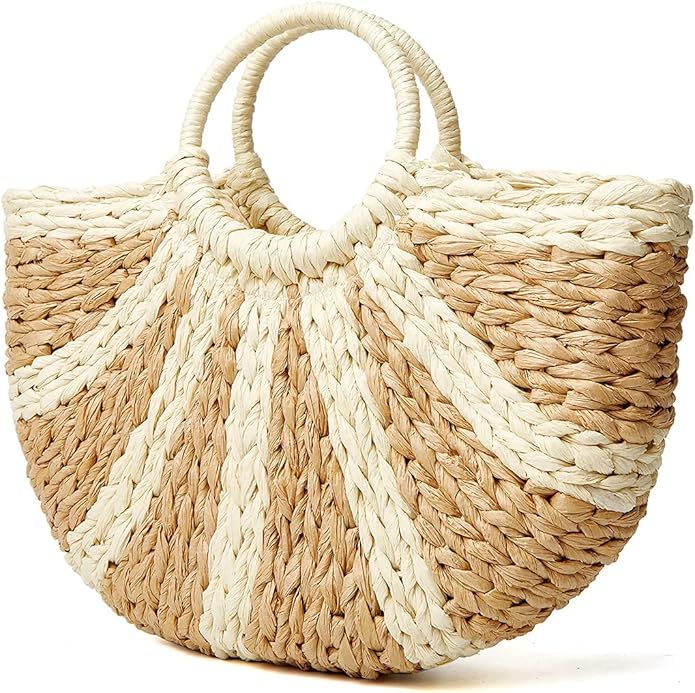 Womens Large Straw Beach Tote Bag Hobo Summer Handwoven Bags Purse wth Pom Poms | Amazon (US)