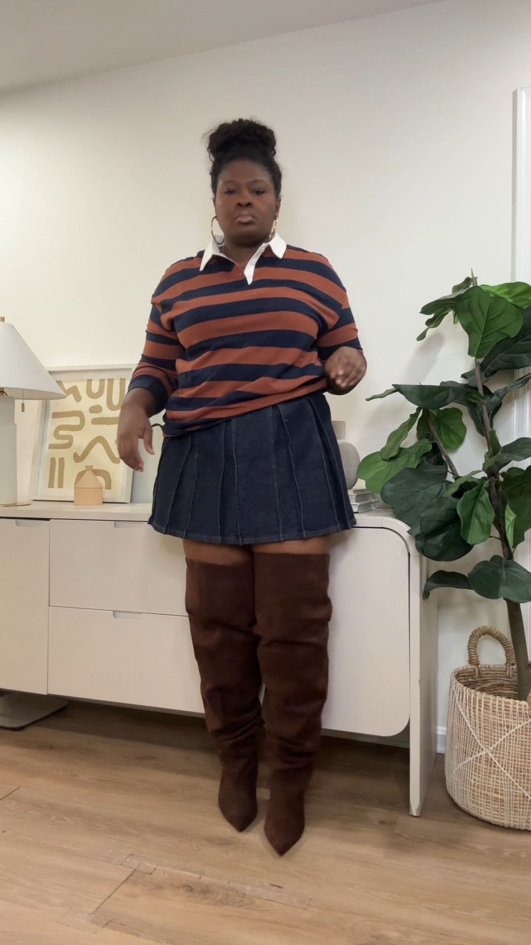 A preppy fall outfit worth recreating! Pair a striped rugby shirt with a pleated mini skirt and brown knee-high boots for an effortlessly styled look. Perfect for casual outings, fall weekends, and everyday fashion.   Fall Outfit Ideas Preppy Fall Outfit Rugby Shirt Outfit Striped Rugby Shirt Pleated Mini Skirt Brown Knee High Boots Fall Fashion Inspiration Preppy Style Sporty Chic Outfit Mini Skirt Outfit Fall Outfit Inspiration How to Style Knee High Boots Casual Fall Outfit Fall Lookbook Women's Fall Fashion

#LTKootd #LTKSeasonal #LTKMidsize
