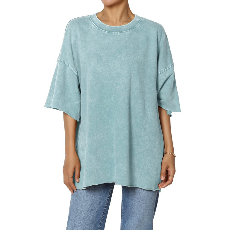 TheMogan Women's Oversized Acid Wash Short Sleeve T-Shirt Casual Comfort Vintage Lounge Top Ash B... | Walmart (US)
