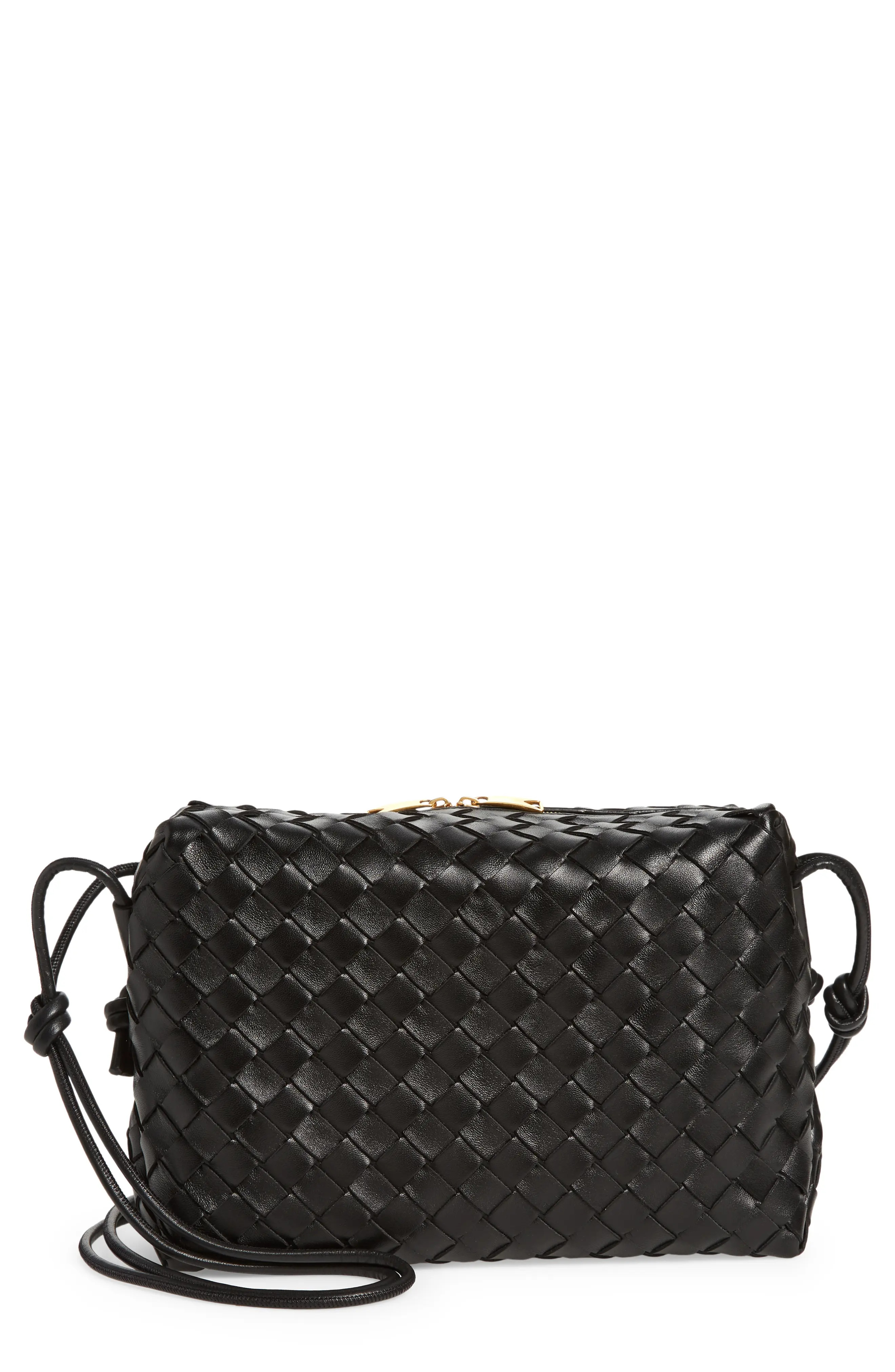 Bottega Veneta Large Loop Intrecciato Leather Shoulder Bag in Black Gold at Nordstrom | Nordstrom