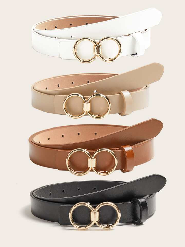 4pcs Double letter Design O-ring Buckle Belt | SHEIN