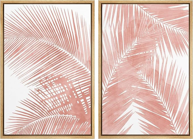 SIGNWIN Framed Canvas Print Wall Art Set Tropical Red Pastel Palm Leaf Plants Nature Wilderness I... | Amazon (US)