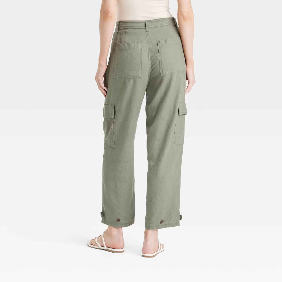 Women's High-Rise Straight Leg Linen Cargo Pants - A New Day™ Cream 12 | Target