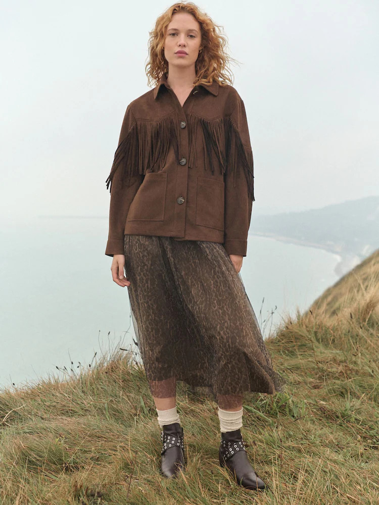 Buy Chocolate Brown Faux Suede Fringed Jacket from Next USA | Next US