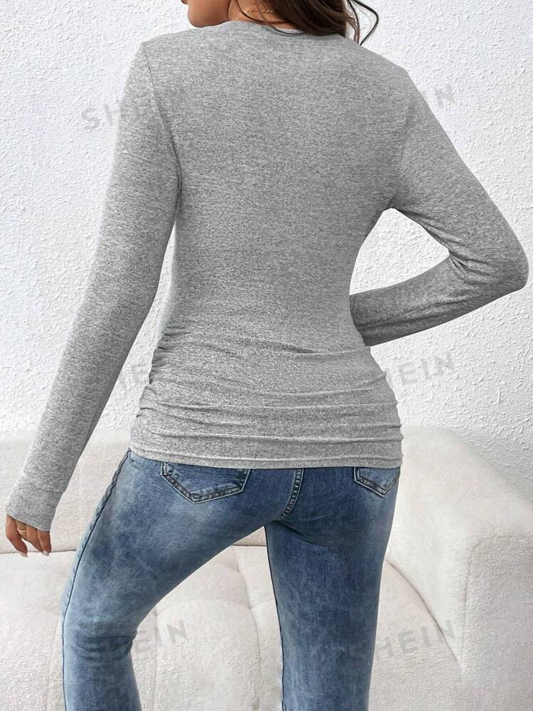 SHEIN Maternity Solid Minimalist Daily Round Neck Long Sleeve T-Shirt | SHEIN